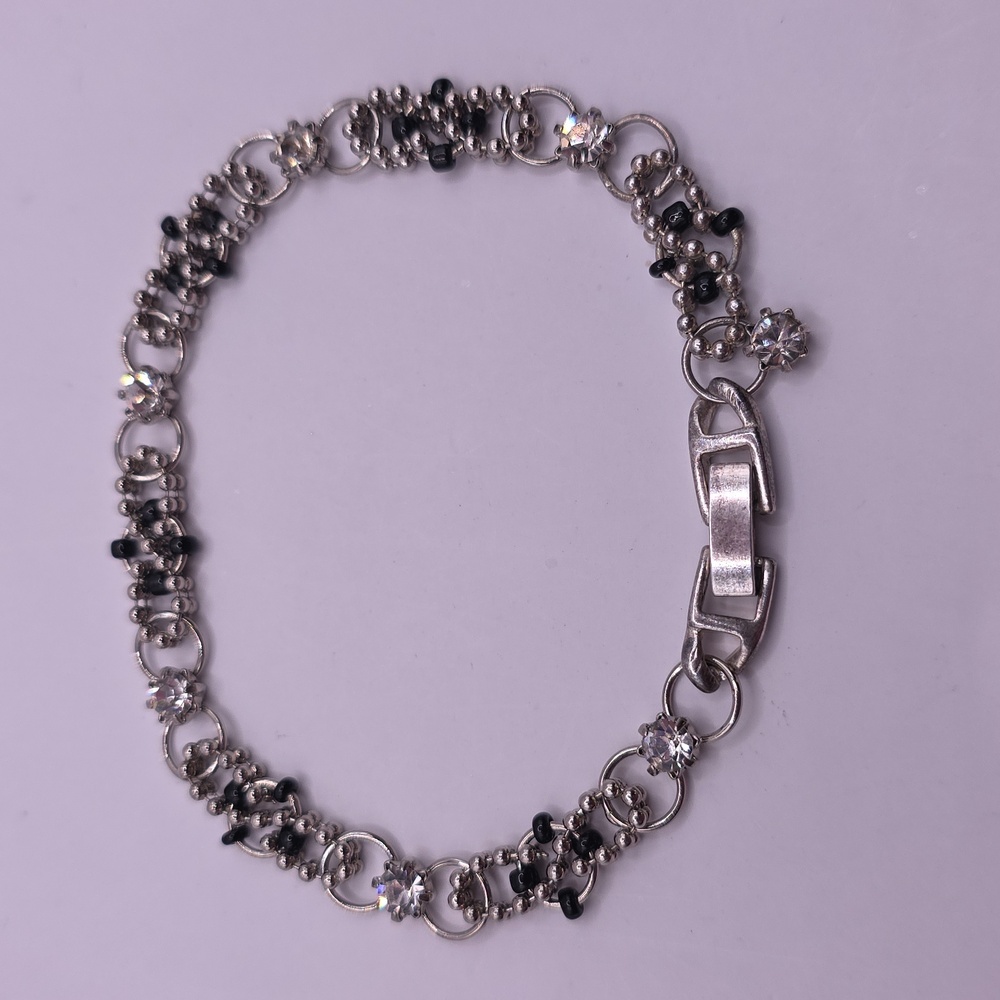 Dainty Silvertone and Black Bracelet